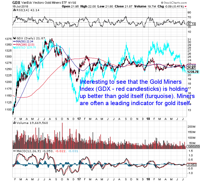 GDX vs Gold - miners holding up better