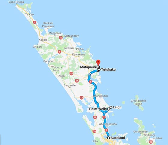 Map of Northern New Zealand ROAD TRIP