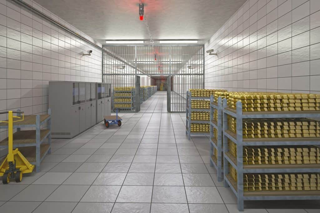 Gold bars held in secure vault storage
