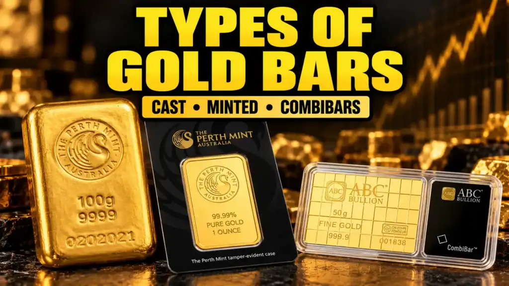 Three types of gold bars: a rough-finished cast gold bar, a smooth minted gold bar and a divisible gold CombiBar.