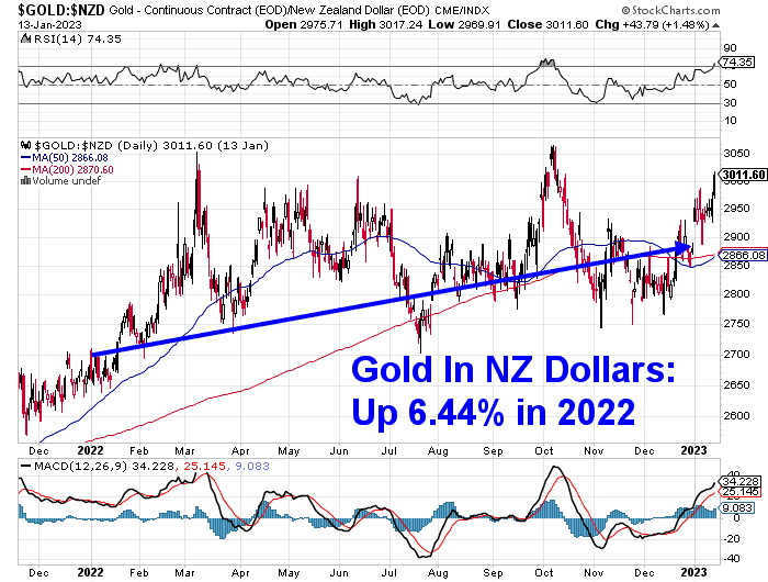 Chart of NZD Gold performance in 2022