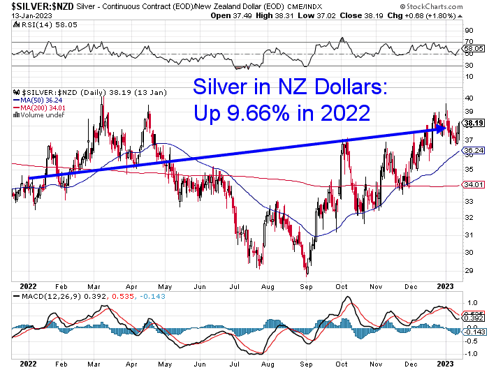 Chart showing NZD Silver performance in 2022