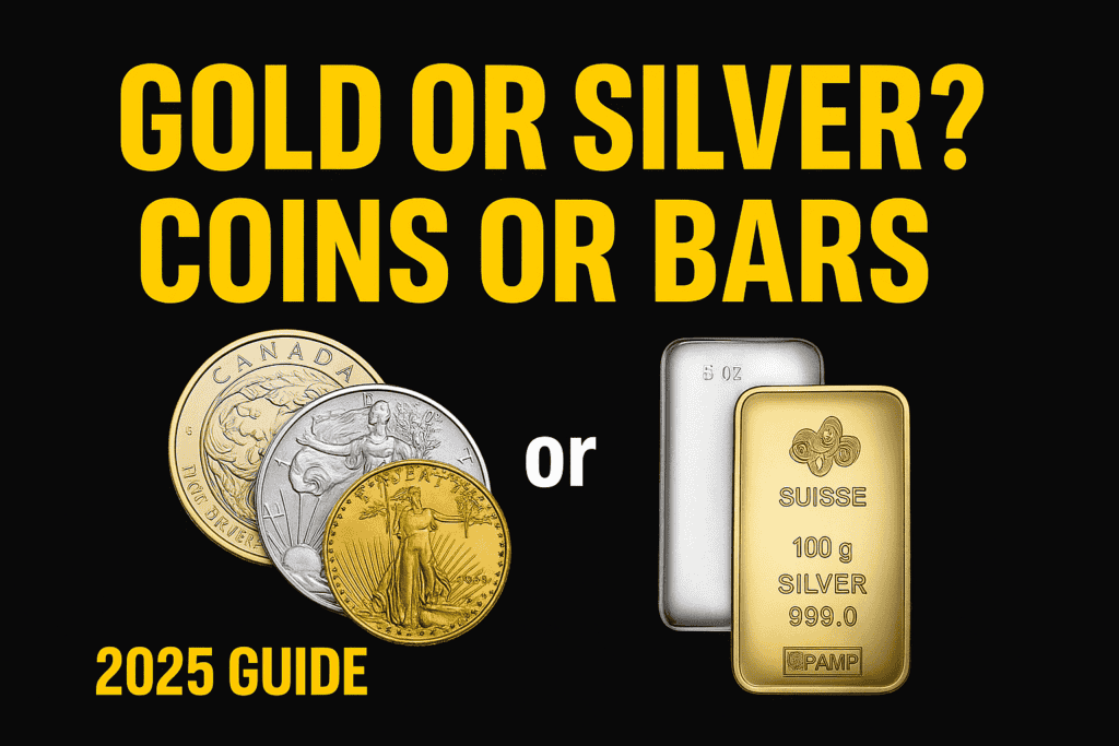 Should I buy gold or silver coins or bars? 2025 guide showing gold and silver bullion options for New Zealand investors.