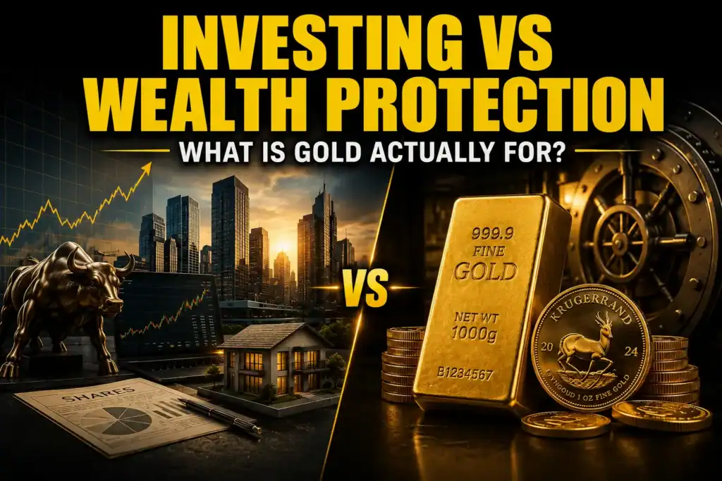 Physical gold alongside growth investments and liquid assets, representing the different roles assets can play in a financial strategy.