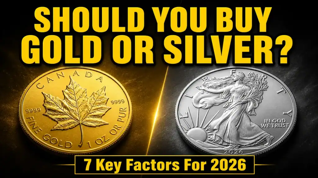 Should you buy gold or silver in 2026 featured image showing gold and silver coins with 7 key factors for decision making