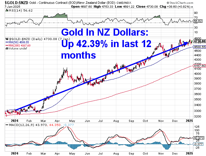 Chart of gold in NZ dollars - performance for 2024