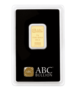 ABC Bullion 5g Gold Minted Tablet in sealed assay card – front view