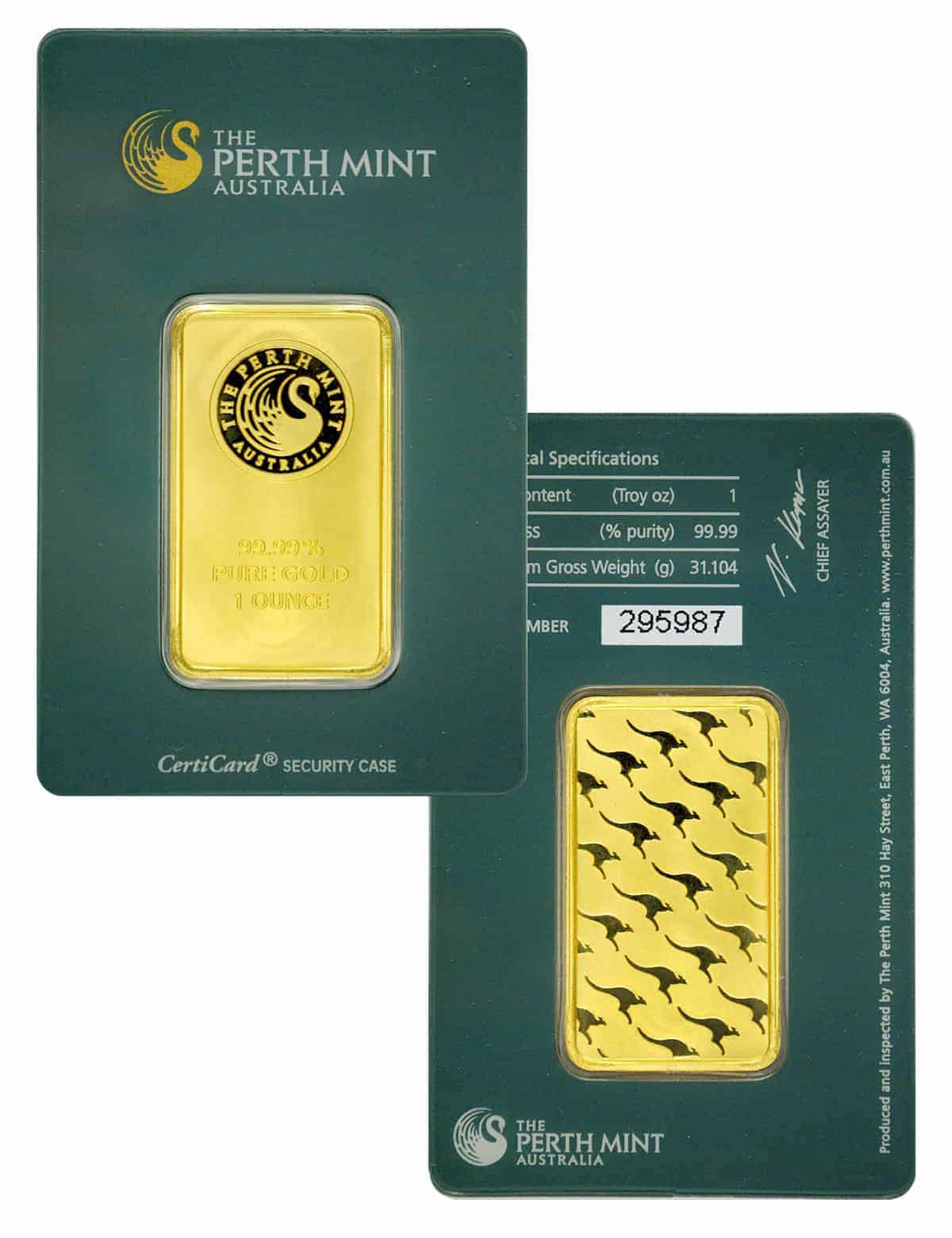 1 oz Perth Mint Gold Bar - Minted Bar in Certicard